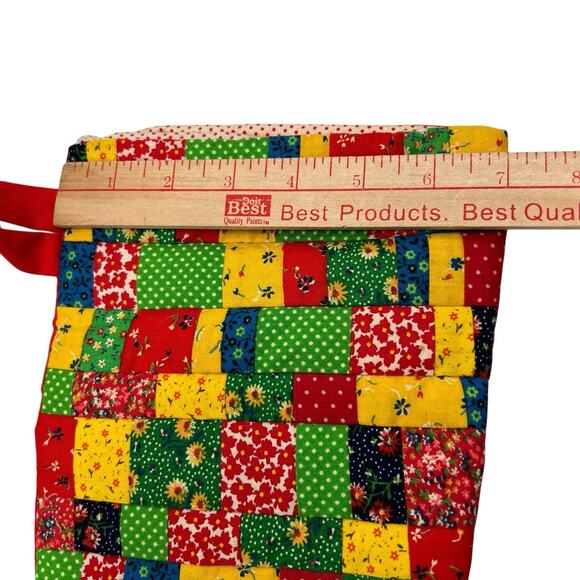 VTG 70s Patchwork Crazy Quilt Stocking Handmade Calico Colorful Christmas Retro - Picture 13 of 13